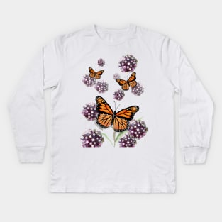 Monarch butterfly and milkweed Kids Long Sleeve T-Shirt